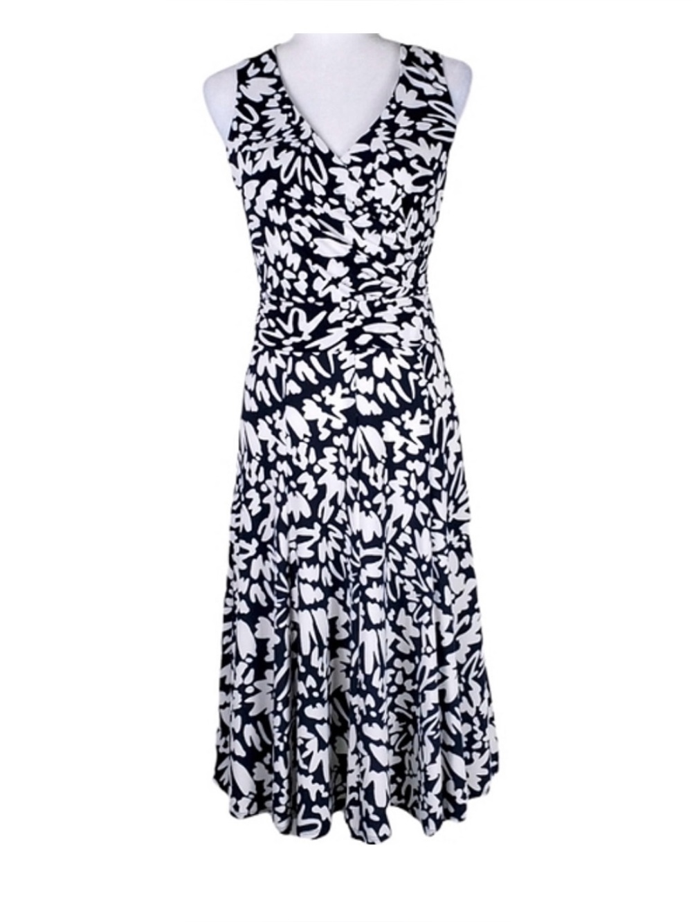 Lauren Ralph Lauren Black and White Floral Midi Dress